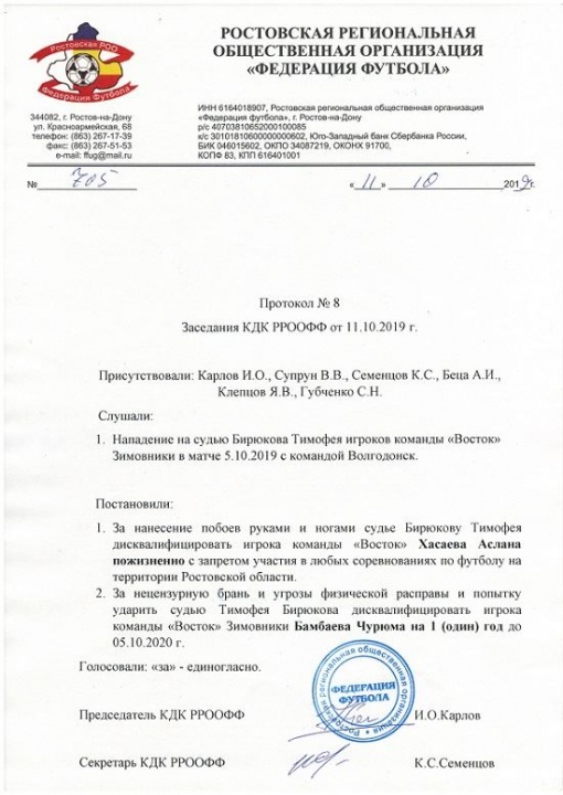 Решение КДК РРООФФ от 11.10.2019