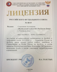 ФК СКА Ростов-на-Дону получил лицензию на участие в ПФЛ