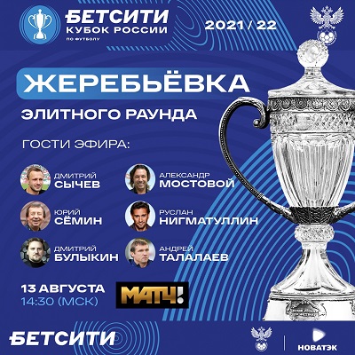 13 августа - Жеребьёвка элитного раунда БЕТСИТИ Кубка России